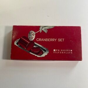 Vintage Wm. Rogers Silverplate Cranberry Set Tray and Pierced Server with Box